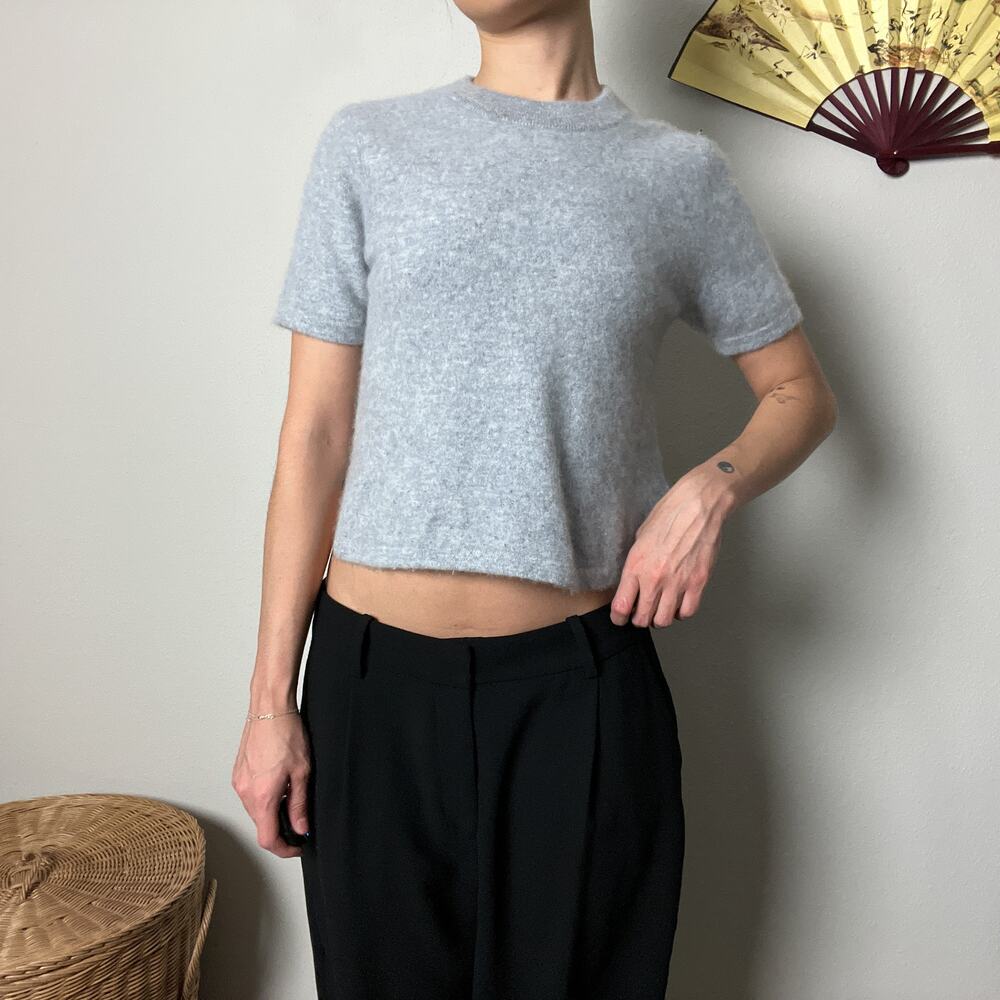 kilte los angeles gray washable cashmere short sleeve knit cropped sweater top